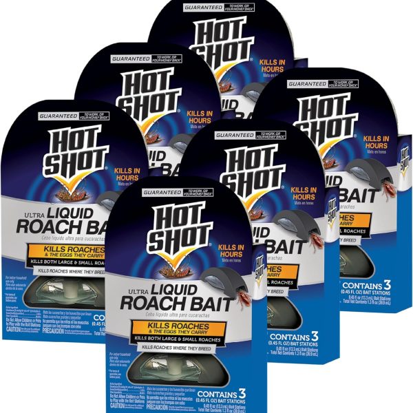 Hot Shot Ultra Liquid Roach Bait, Kills in Hours, 6 pack including 3 units Per Pack